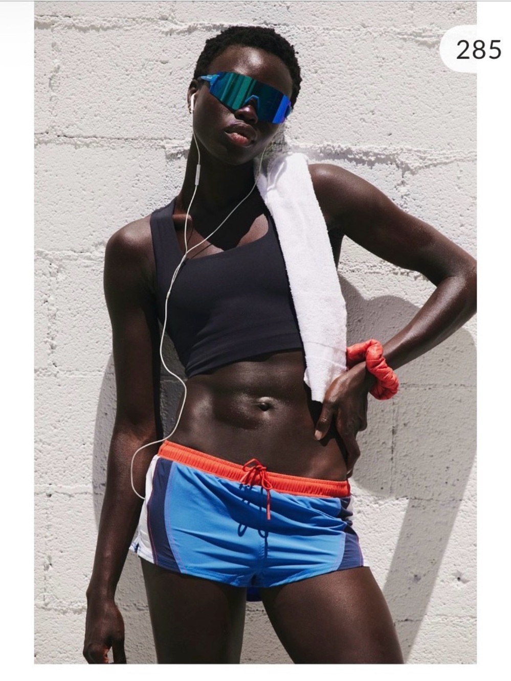 Free People Blue Running Shorts with Orange Waistband